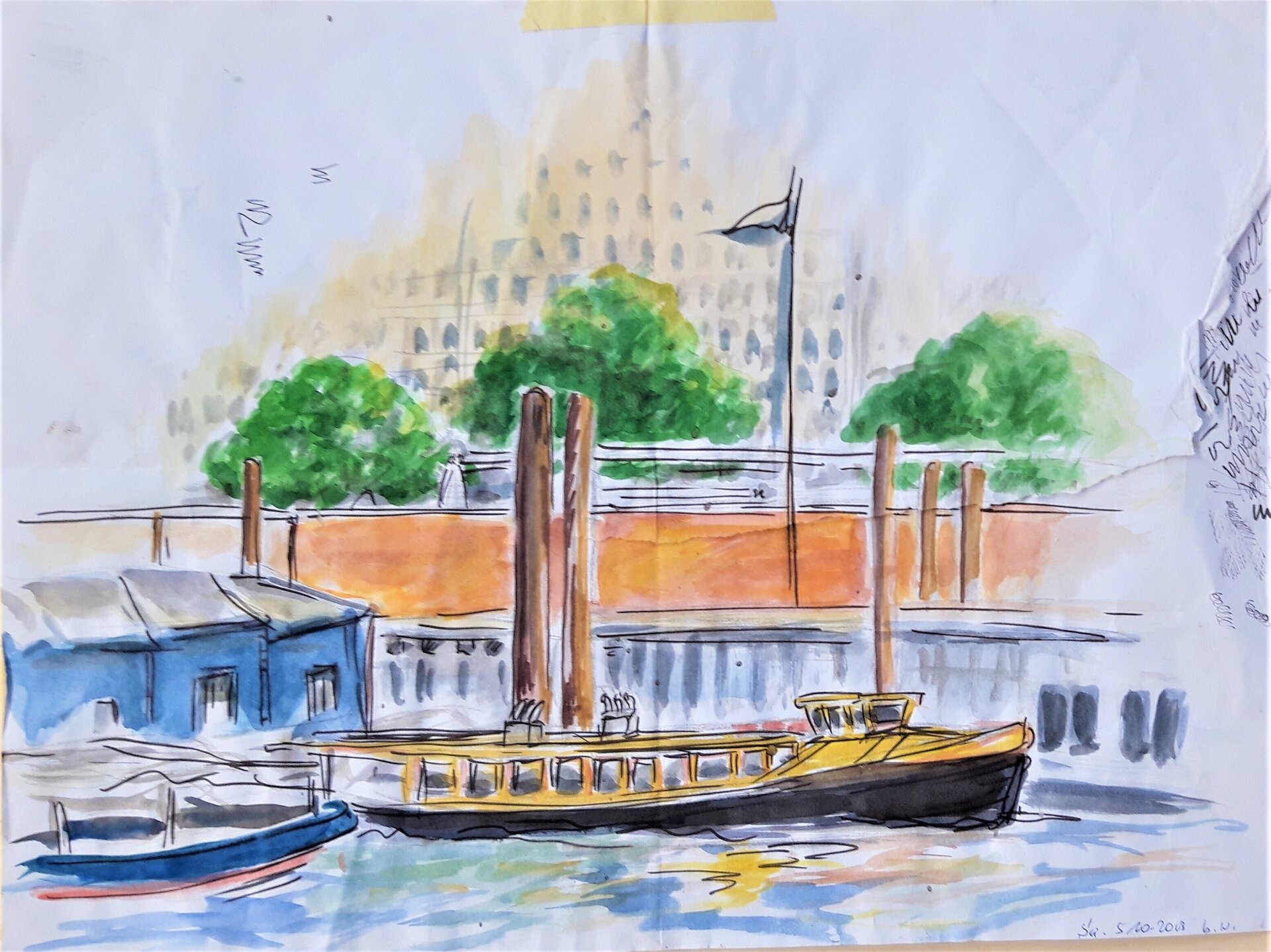 Aquarell mit Feder